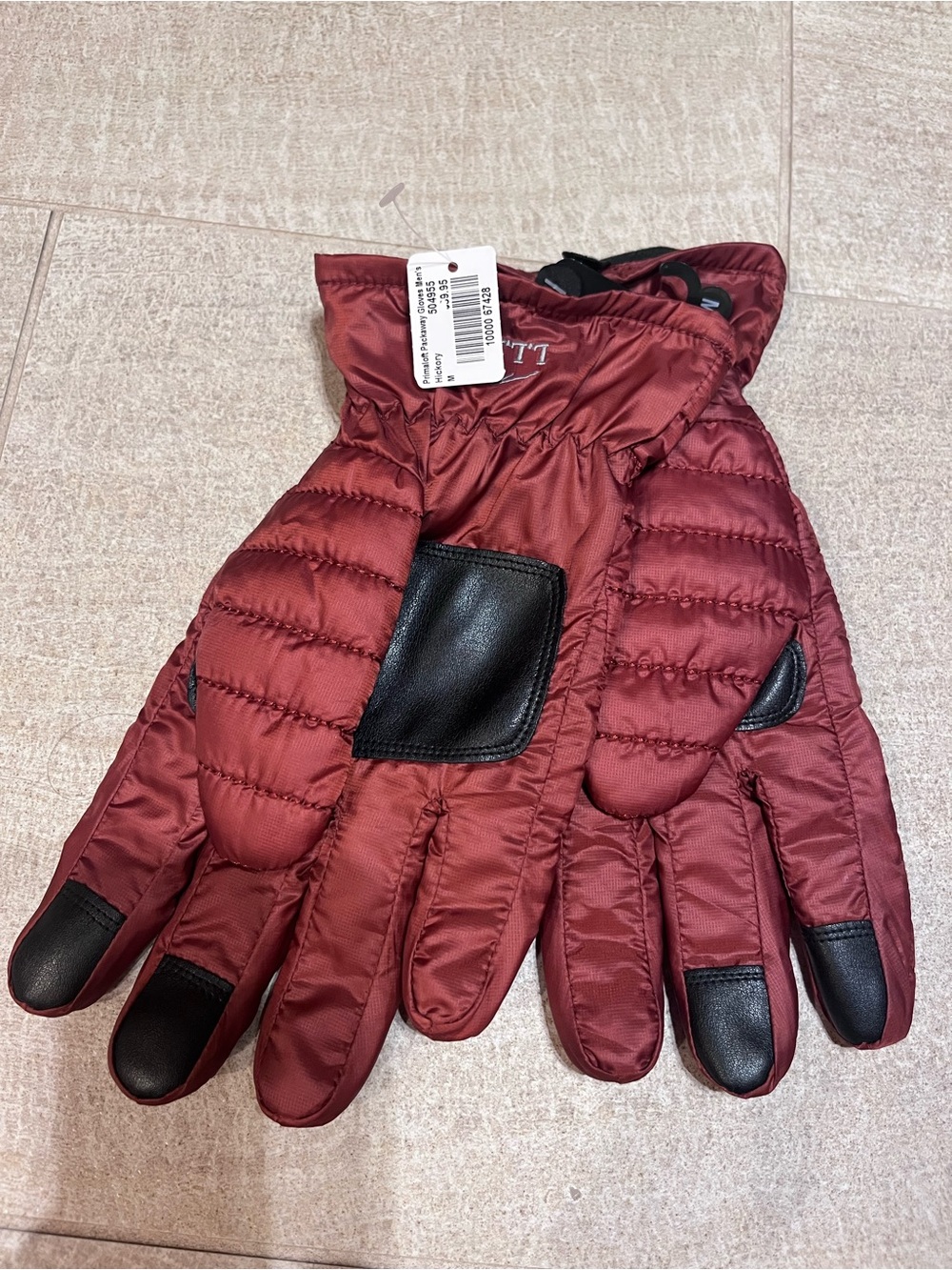 L.L. Bean Men’s Quilted Gloves in hickory with Black Grip Palms m